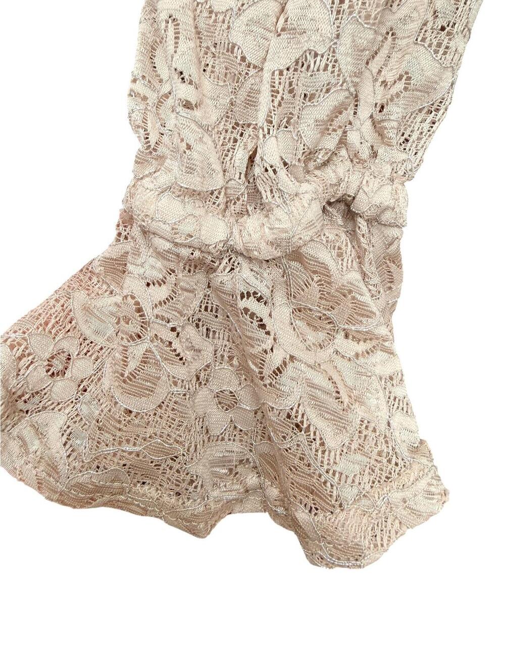 Carolina Belle Beige Lace Cold Shoulder Blouse with Ruffle Details - Picture 3 of 8